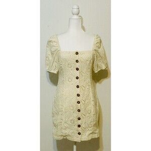 Free People Women Size 0 Danielle Eyelet Minidress Button Up Feminine Preppy